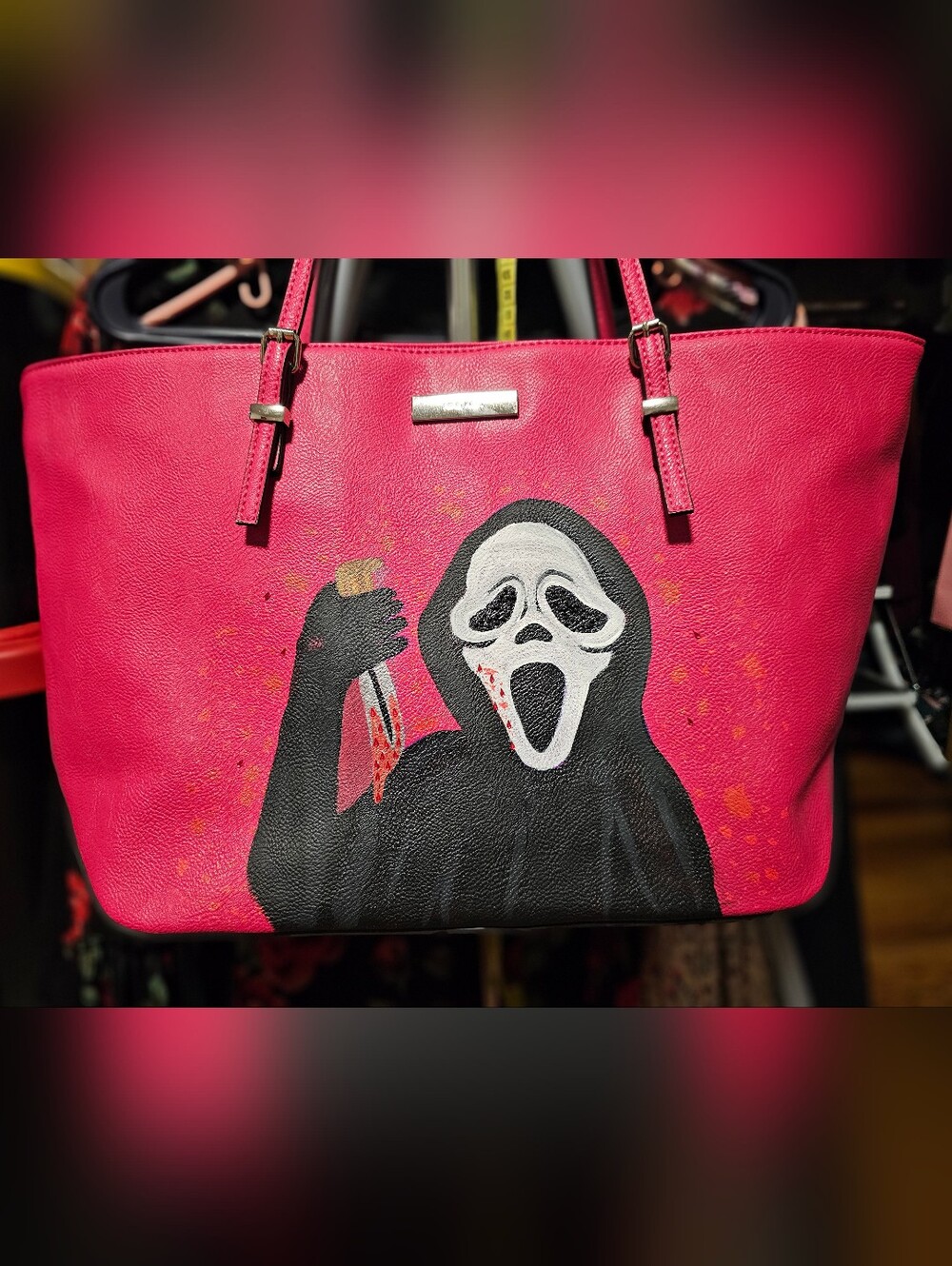 Custom Painted Nine West Tote Bag with Scream Design - Picture 2 of 6